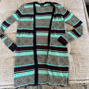 Daytrip Black and Turquoise Patterned Cardigan